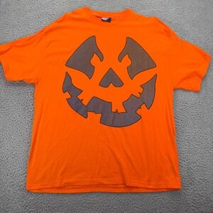 Halloween Mens XL Orange Jack-O-Lantern Graphic T-Shirt Cotton Pumpkin Face